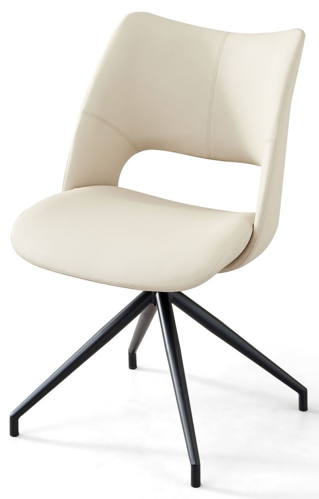 Lisbon Cream Faux Leather Swivel Dining Chair with Black Legs